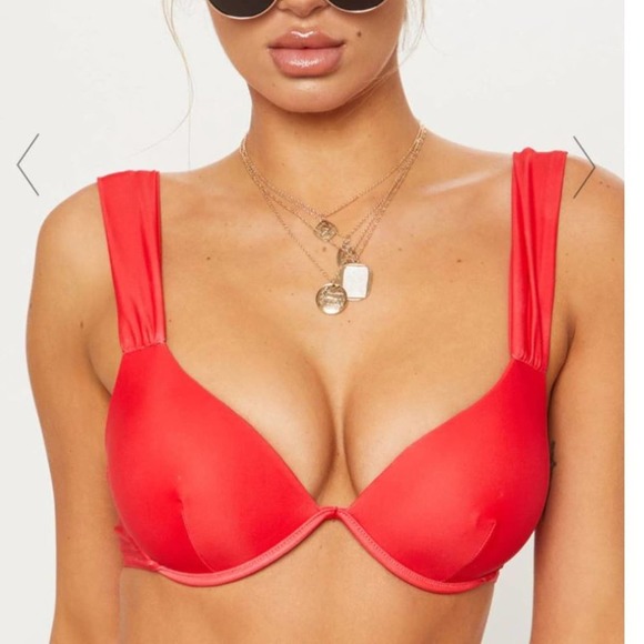 PrettyLittleThing Other - PRETTY LITTLE THING Bikini Top Red Tie Cupped Swim